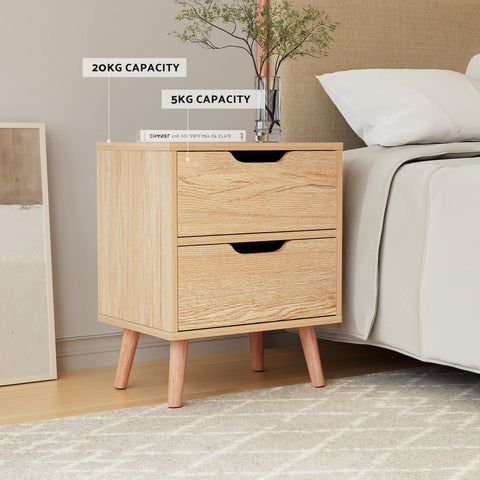 Artiss 2 x Bedside Table 2 Drawers - BODEN Pine