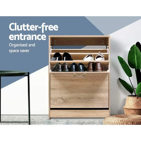 Artiss Shoe Rack Cabinet 24 Pairs 3-tier Wood Nina Chez Guru