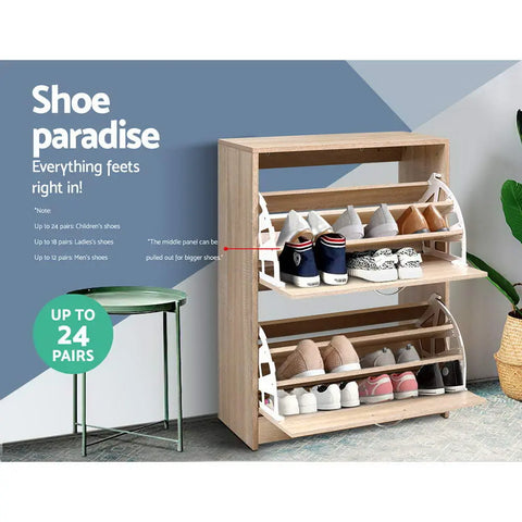 Artiss Shoe Rack Cabinet 24 Pairs 3-tier Wood Nina Chez Guru