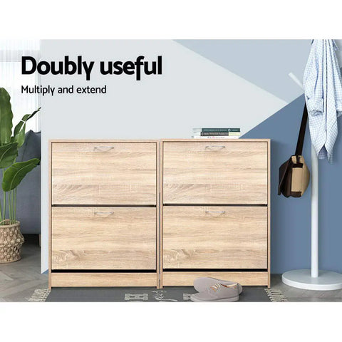 Artiss Shoe Rack Cabinet 24 Pairs 3-tier Wood Nina Chez Guru