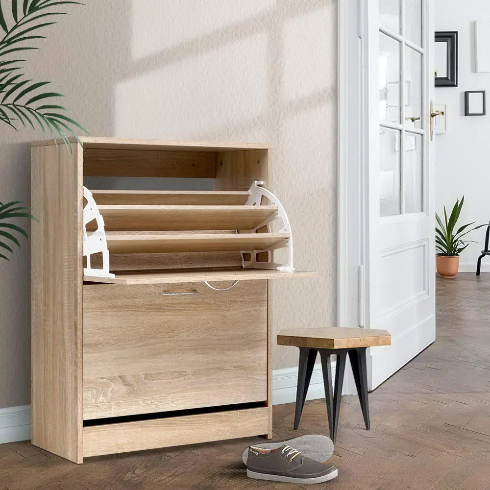 Artiss Shoe Rack Cabinet 24 Pairs 3-tier Wood Nina Chez Guru