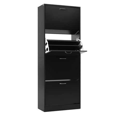Artiss Shoe Rack Cabinet 60 Pairs 4 Doors - Black Chez Guru