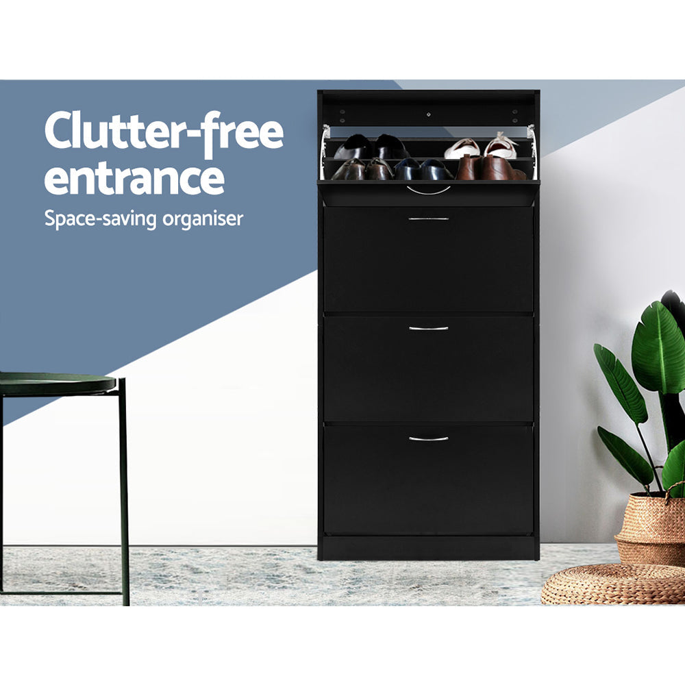 Artiss Shoe Rack Cabinet 60 Pairs 4 Doors - Black Chez Guru
