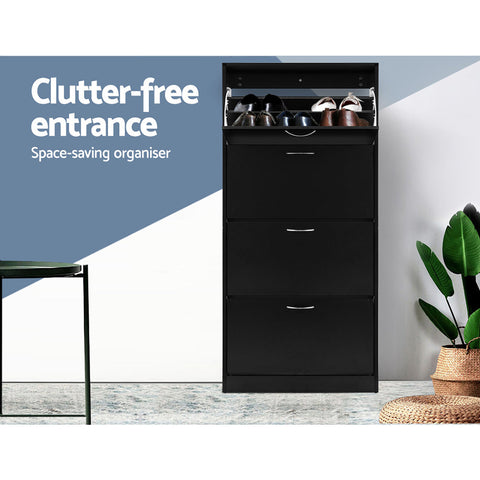 Artiss Shoe Rack Cabinet 60 Pairs 4 Doors - Black Chez Guru