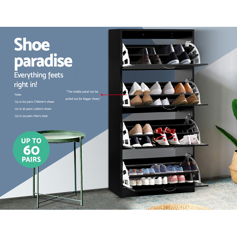 Artiss Shoe Rack Cabinet 60 Pairs 4 Doors - Black Chez Guru