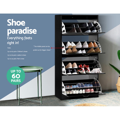 Artiss Shoe Rack Cabinet 60 Pairs 4 Doors - Black Chez Guru