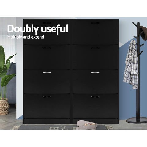 Artiss Shoe Rack Cabinet 60 Pairs 4 Doors - Black Chez Guru