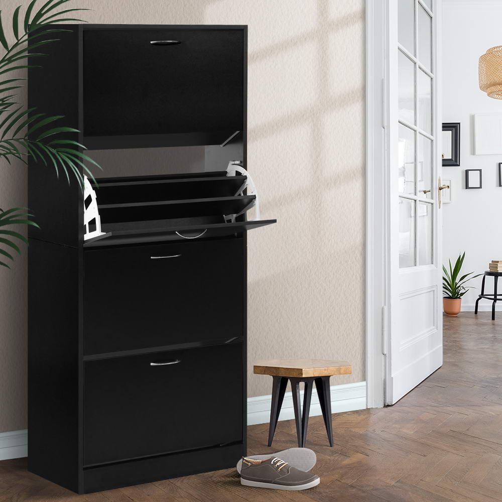 Artiss Shoe Rack Cabinet 60 Pairs 4 Doors - Black Chez Guru