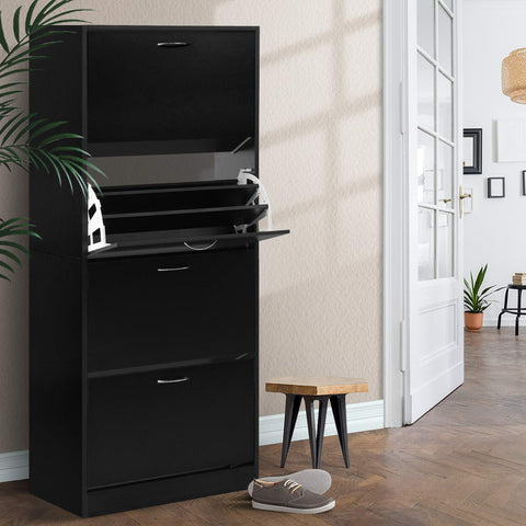 Artiss Shoe Rack Cabinet 60 Pairs 4 Doors - Black Chez Guru