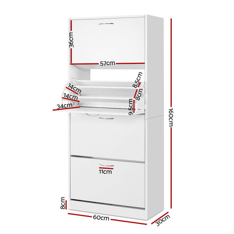 Artiss Shoe Rack Cabinet 60 Pairs 4 Doors - White Chez Guru