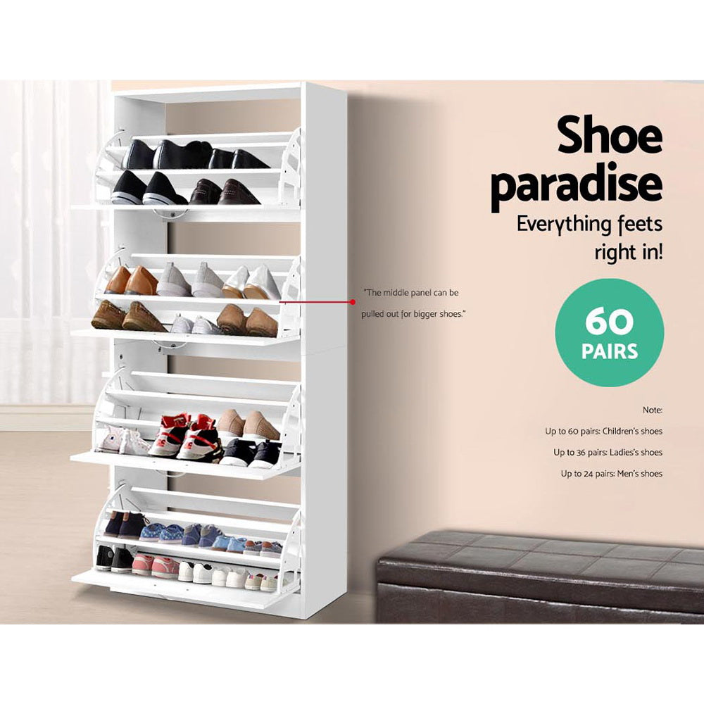 Artiss Shoe Rack Cabinet 60 Pairs 4 Doors - White Chez Guru