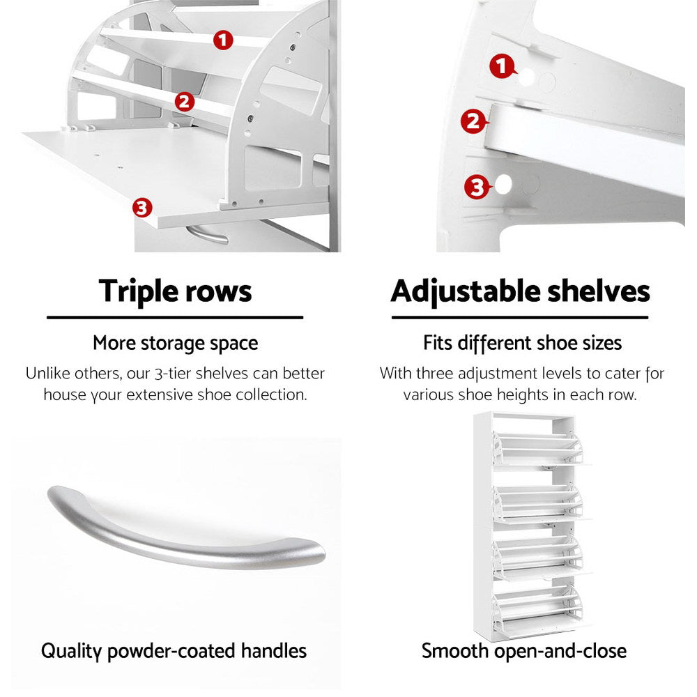 Artiss Shoe Rack Cabinet 60 Pairs 4 Doors - White Chez Guru