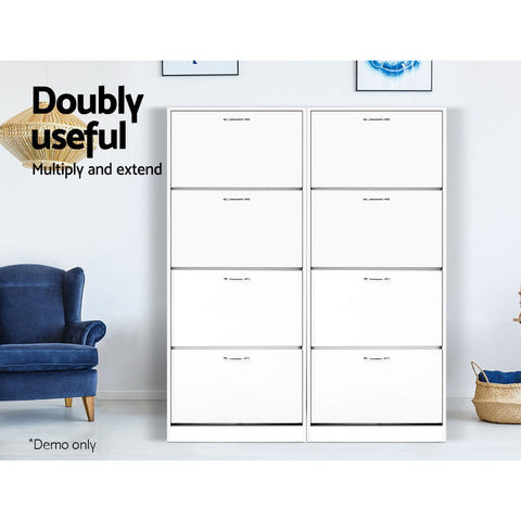 Artiss Shoe Rack Cabinet 60 Pairs 4 Doors - White Chez Guru