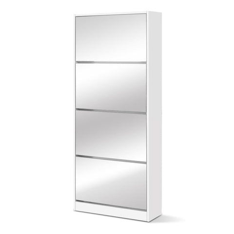 Artiss Shoe Rack Cabinet Mirror 60 Pairs White Rira Chez Guru