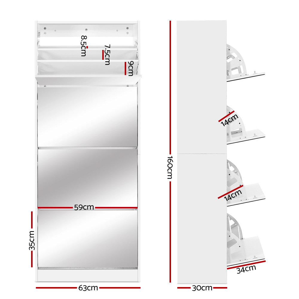 Artiss Shoe Rack Cabinet Mirror 60 Pairs White Rira Chez Guru