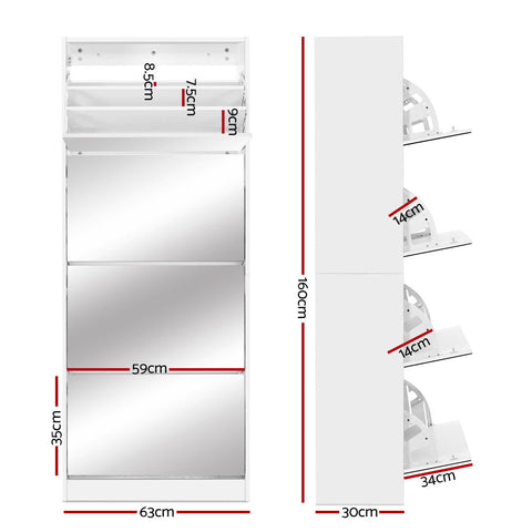 Artiss Shoe Rack Cabinet Mirror 60 Pairs White Rira Chez Guru