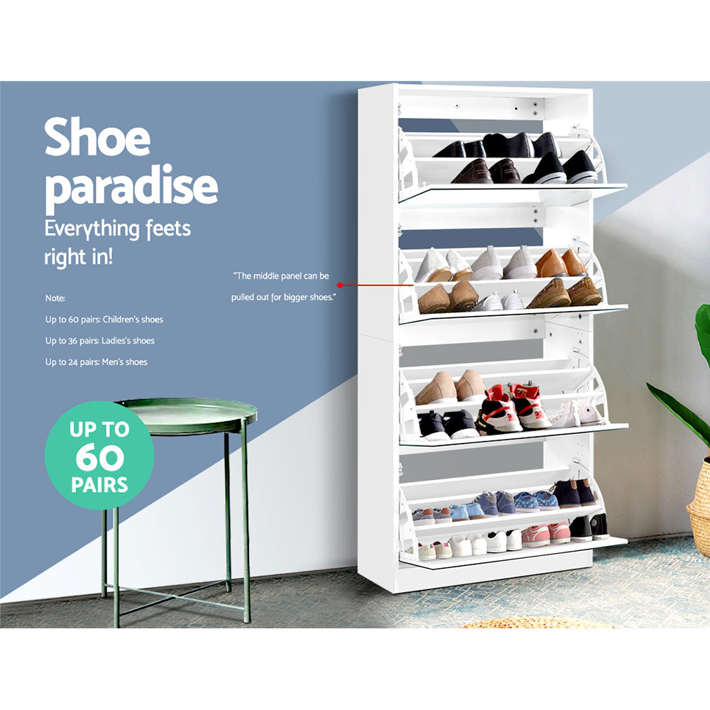Artiss Shoe Rack Cabinet Mirror 60 Pairs White Rira Chez Guru