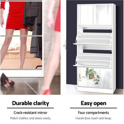Artiss Shoe Rack Cabinet Mirror 60 Pairs White Rira Chez Guru