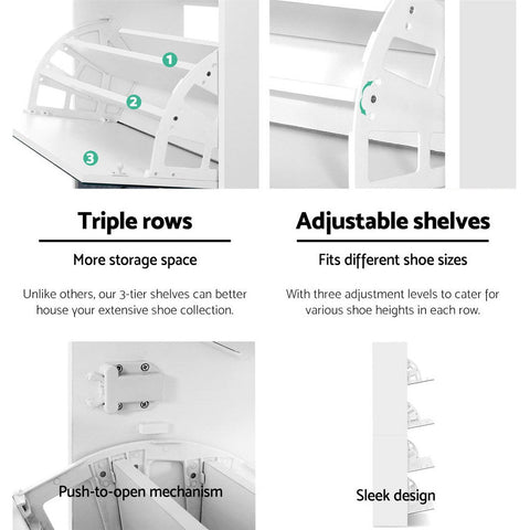 Artiss Shoe Rack Cabinet Mirror 60 Pairs White Rira Chez Guru