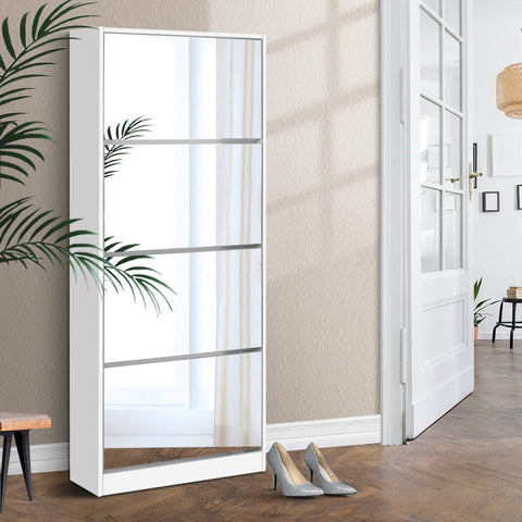 Artiss Shoe Rack Cabinet Mirror 60 Pairs White Rira Chez Guru