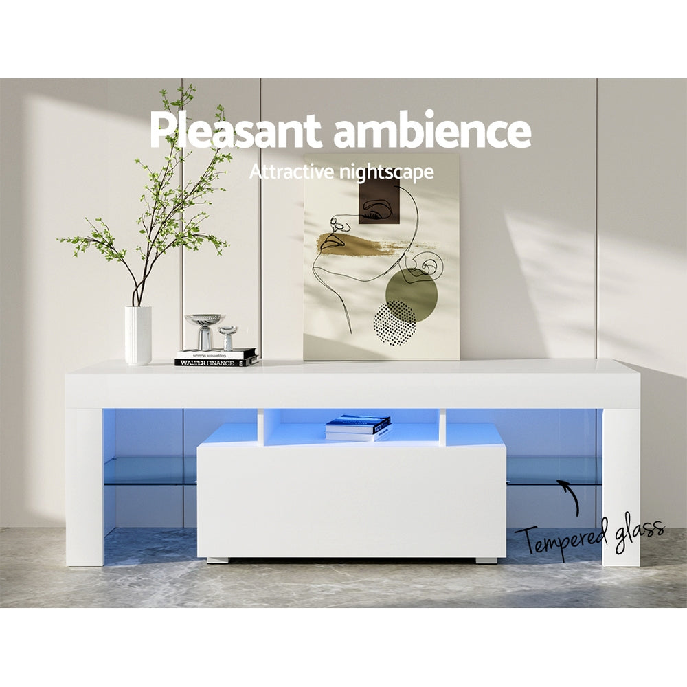 Artiss Entertainment Unit TV Cabinet LED 130cm White Elo - Chez Guru