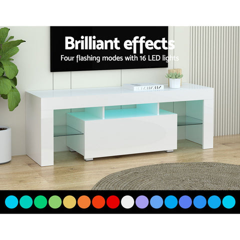 Artiss Entertainment Unit TV Cabinet LED 130cm White Elo - Chez Guru