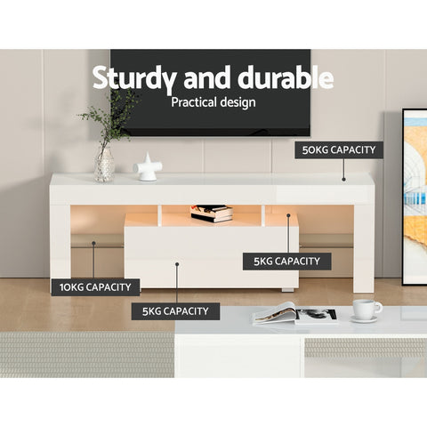 Artiss Entertainment Unit TV Cabinet LED 130cm White Elo - Chez Guru