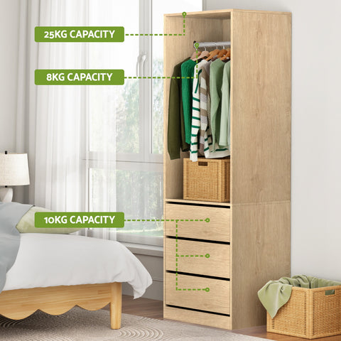 Artiss Wardrobe Clothes Closet Storage Organizer Pine