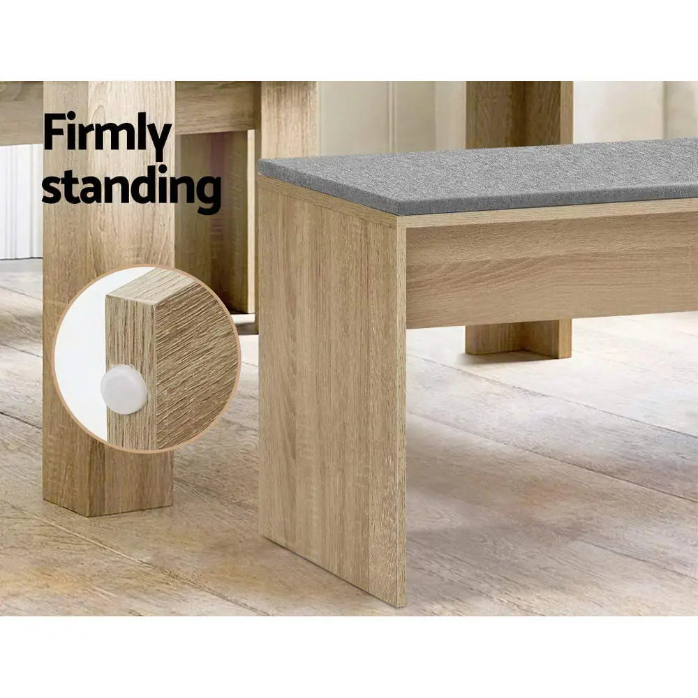 Artiss Dining Bench Upholstery Seat Wooden Chair Oak 90cm Chez Guru