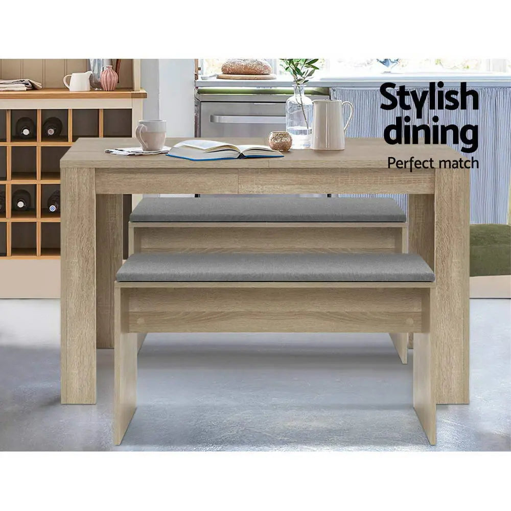 Artiss Dining Bench Upholstery Seat Wooden Chair Oak 90cm Chez Guru