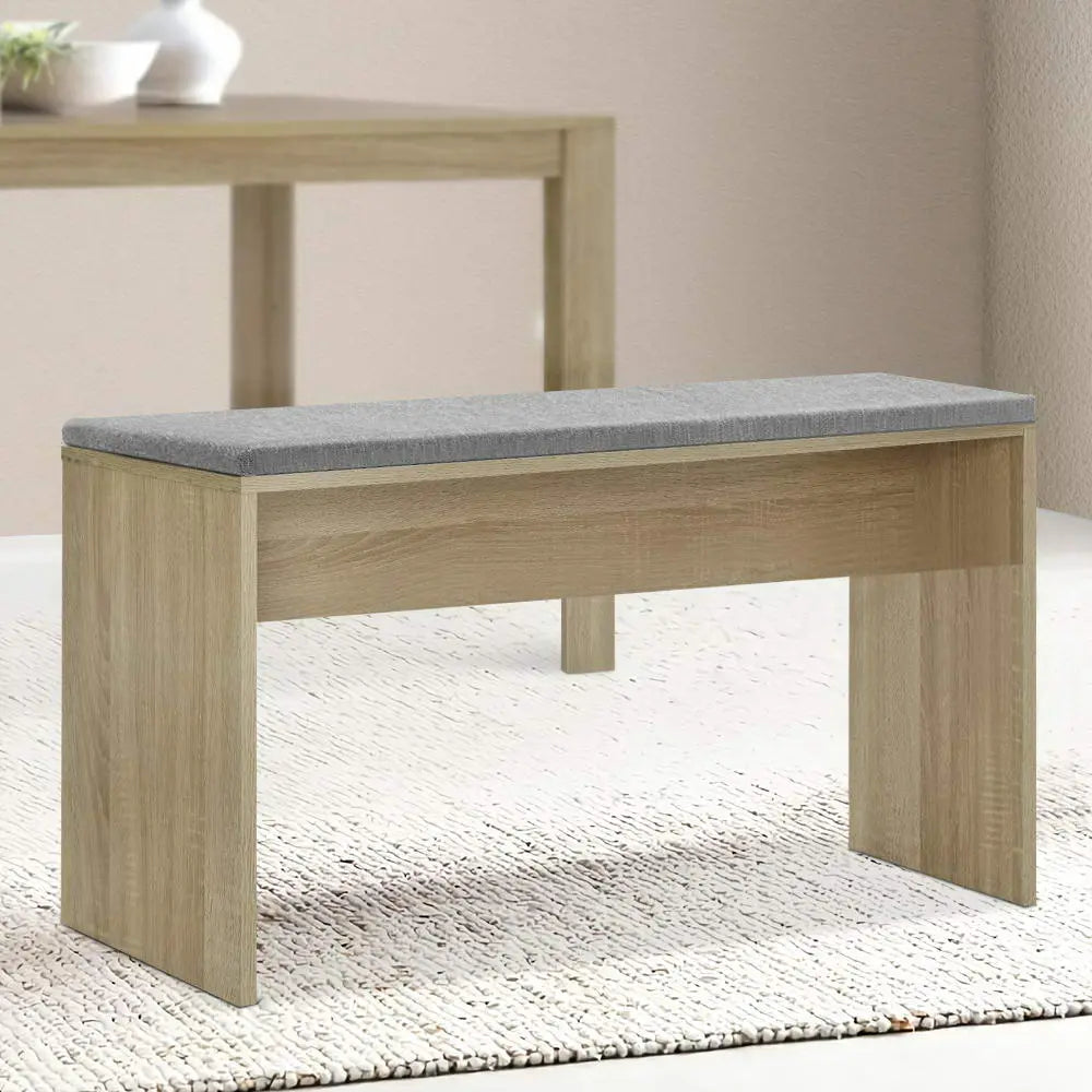 Artiss Dining Bench Upholstery Seat Wooden Chair Oak 90cm Chez Guru