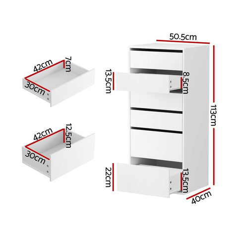 Artiss 6 Chest of Drawers Dresser Tallboy White Chez Guru