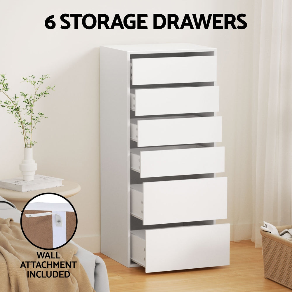 Artiss 6 Chest of Drawers Dresser Tallboy White Chez Guru