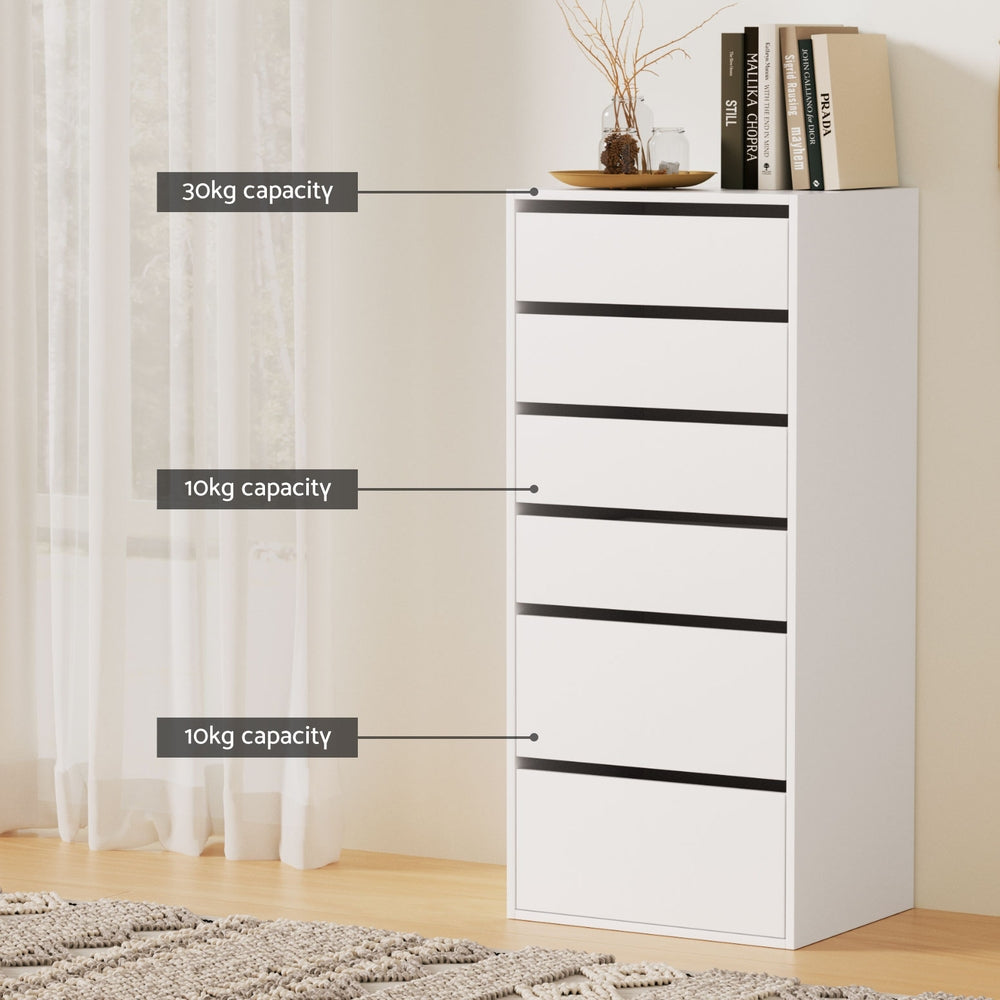 Artiss 6 Chest of Drawers Dresser Tallboy White Chez Guru