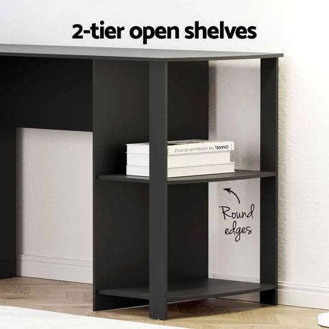 Artiss Computer Desk Shelf L-Shape Black 136CM Chez Guru