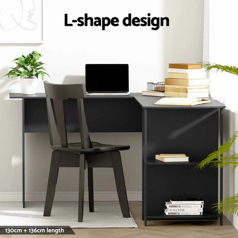 Artiss Computer Desk Shelf L-Shape Black 136CM Chez Guru