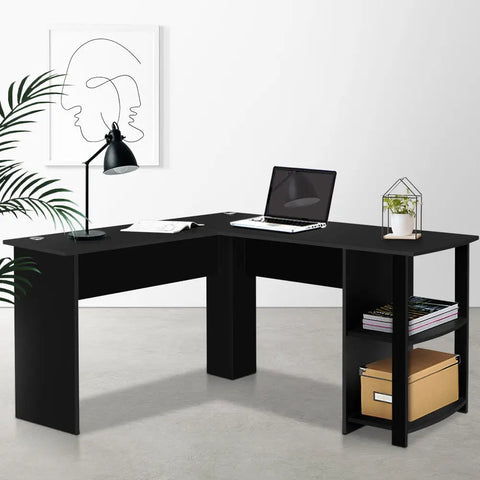 Artiss Computer Desk Shelf L-Shape Black 136CM Chez Guru