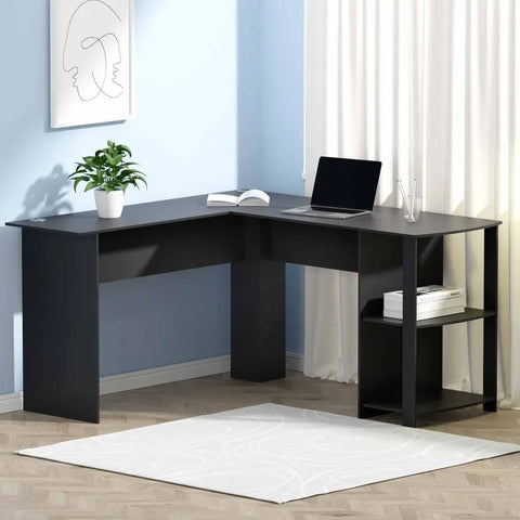 Artiss Computer Desk Shelf L-Shape Black 136CM Chez Guru