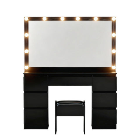 Artiss Dressing Table Vanity Desk Set Stool 12 Led Bulbs Black