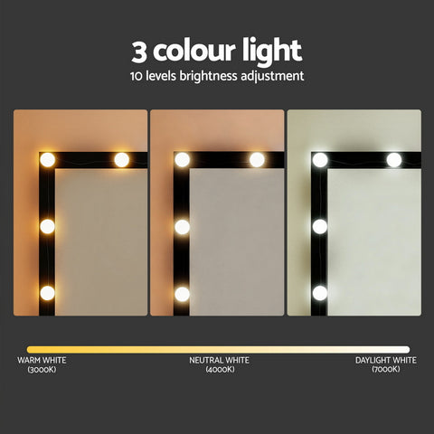 Artiss Dressing Table Vanity Desk Set Stool 12 Led Bulbs Black