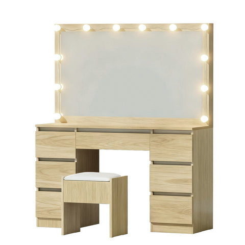 Artiss Dressing Table Vanity Desk Set Stool 12 Led Bulbs Wood