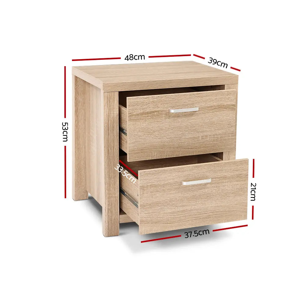 Artiss Bedside Table 2 Drawers - MAXI Pine - Chez Guru