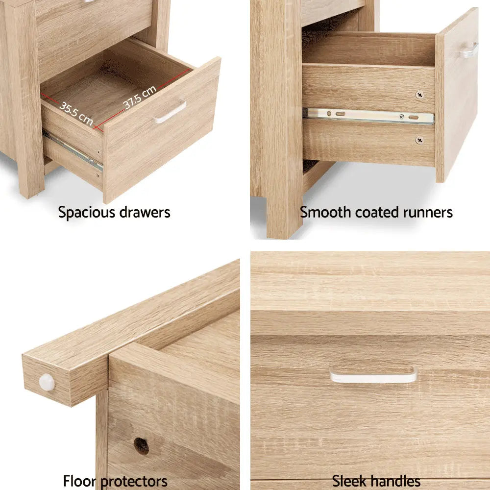 Artiss Bedside Table 2 Drawers - MAXI Pine - Chez Guru