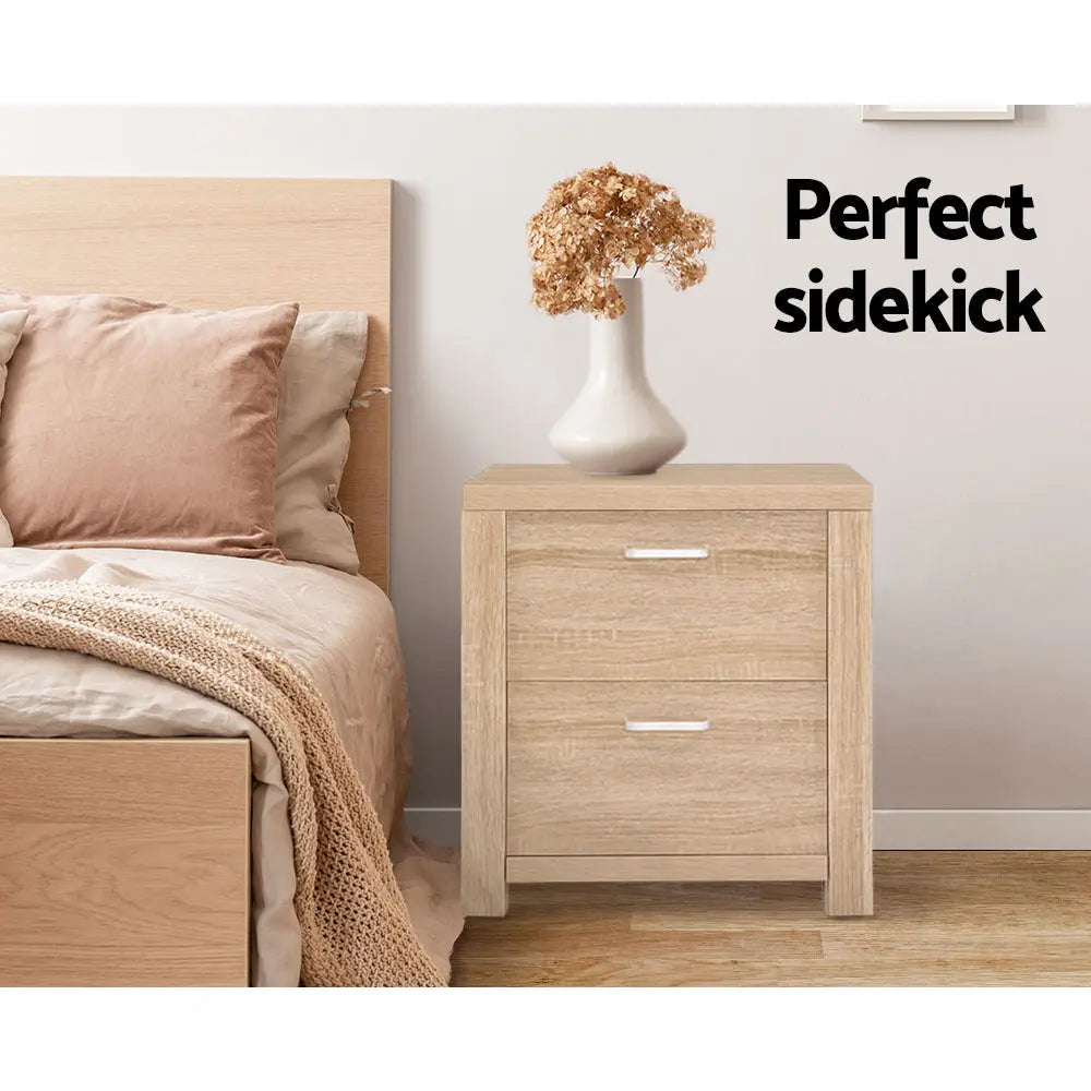 Artiss Bedside Table 2 Drawers - MAXI Pine - Chez Guru