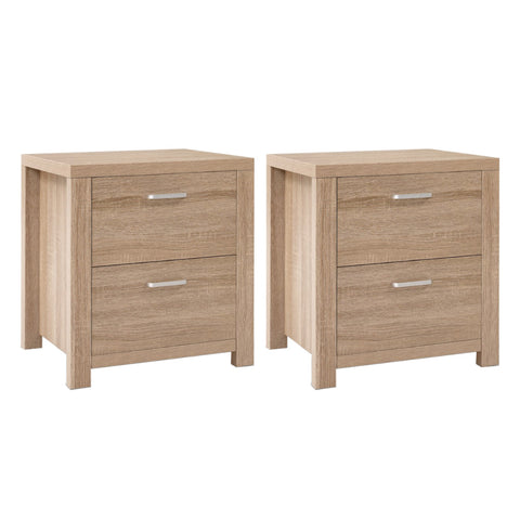 Artiss 2x Bedside Table 2 Drawers - MAXI Pine Chez Guru