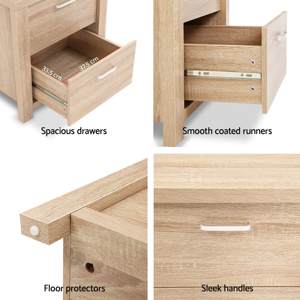 Artiss 2x Bedside Table 2 Drawers - MAXI Pine Chez Guru