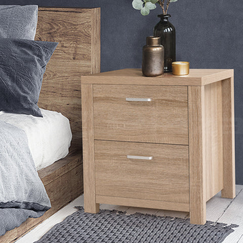 Artiss 2x Bedside Table 2 Drawers - MAXI Pine Chez Guru