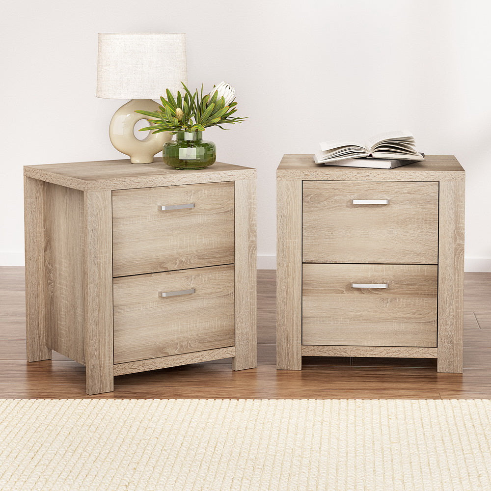 Artiss 2x Bedside Table 2 Drawers - MAXI Pine Chez Guru