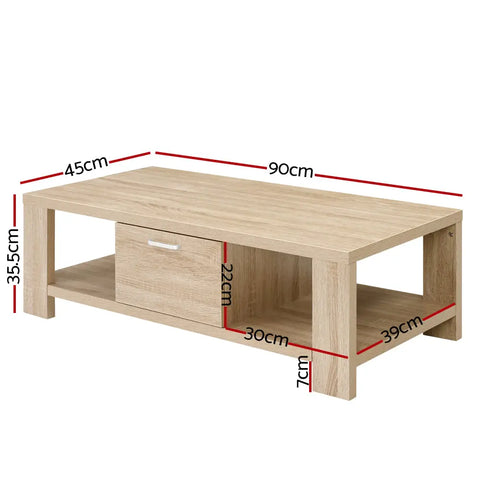Artiss Coffee Table 1 Drawer Oak Maxi - Chez Guru