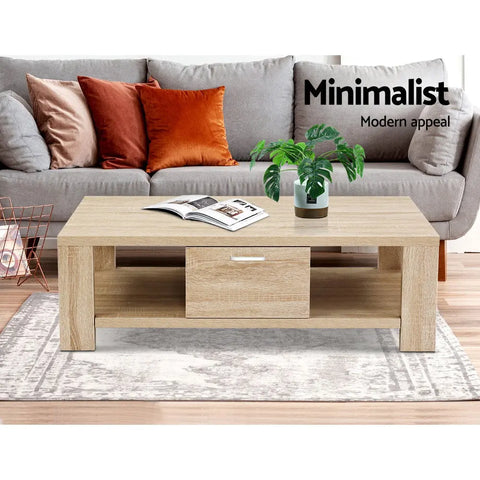 Artiss Coffee Table 1 Drawer Oak Maxi - Chez Guru